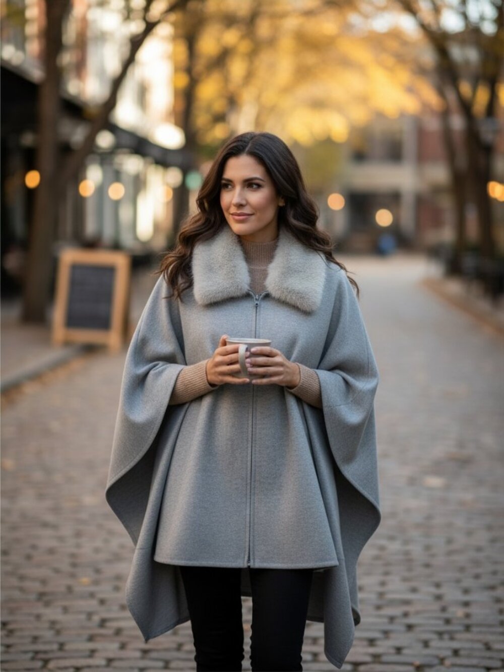 GORSKI Wool and Cashmere Cape with Fox Fur Collar